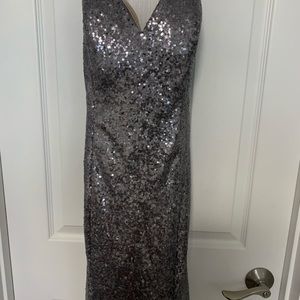 Silver Sequin Prom Dress with Train — size 8